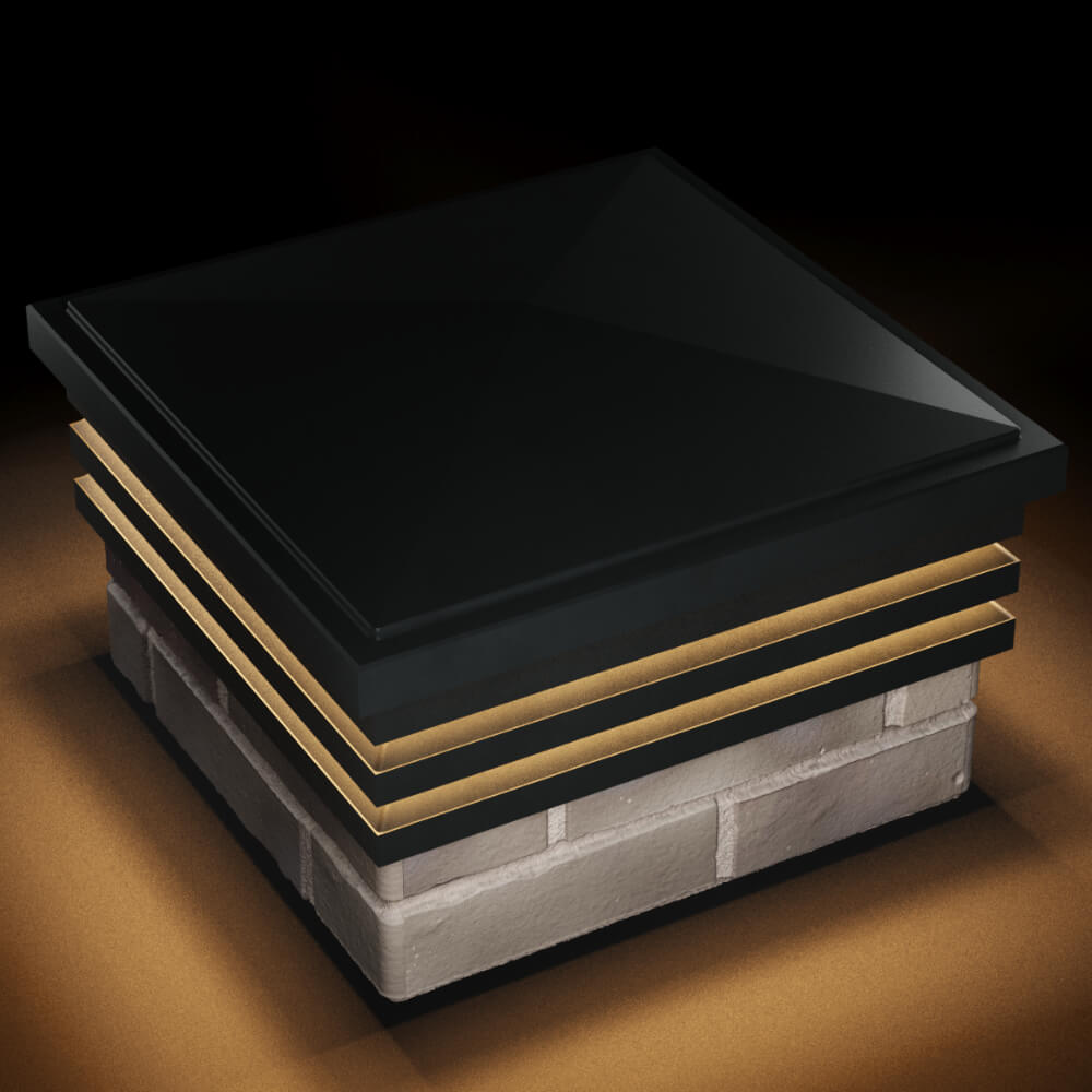 Колпак Zking Бона ХайТек Черный на столб 1.5х1.5 кирпича (385х385мм) с подсветкой в Кемерово фото