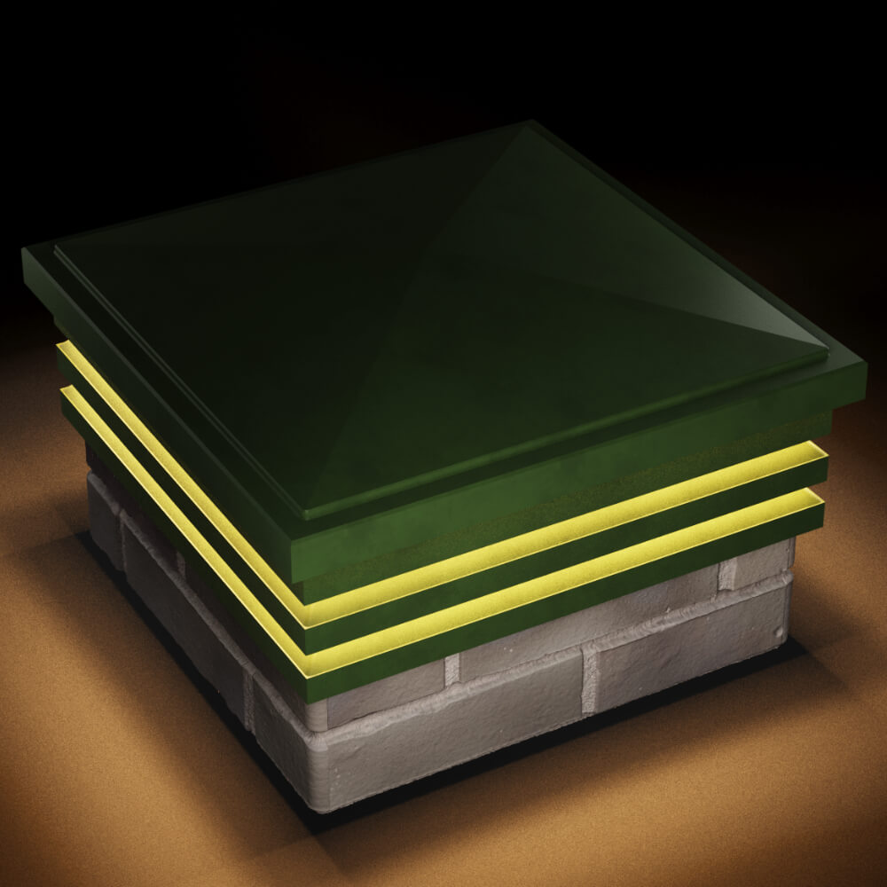 Колпак Zking Бона ХайТек Зеленый на столб 1.5х1.5 кирпича (385х385мм) с подсветкой в Кемерово фото