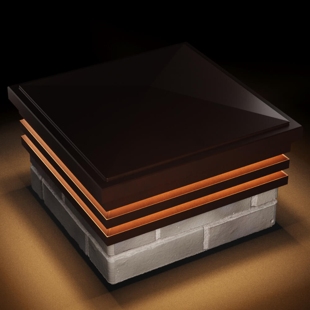 Колпак Zking Бона ХайТек Коричневый на столб 1.5х1.5 кирпича (385х385мм) с подсветкой в Кемерово фото