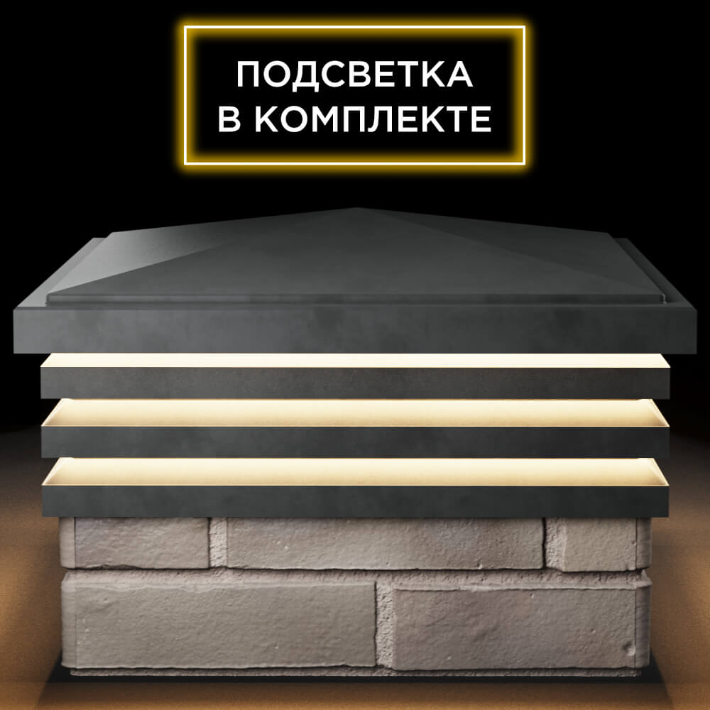 Колпак Zking Бона ХайТек Серый на столб 1.5х1.5 кирпича (385х385мм) с подсветкой Кемерово фото